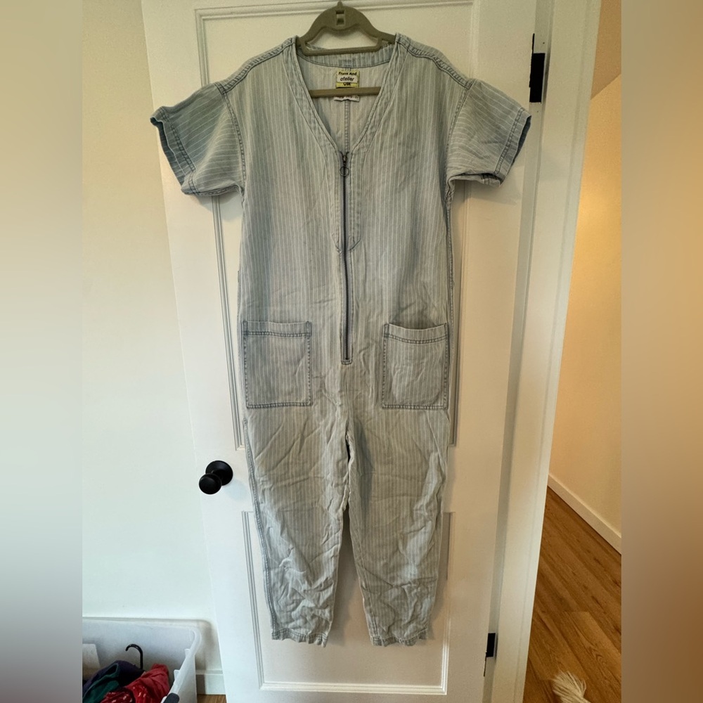 Frank & Oak - Light Blue Striped Zip-Front Jumpsuit